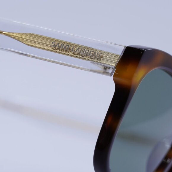 Saint Laurent SL558 002 Sunglasses Havana/Transparent Square Frame, Green Lenses - Picture 10 of 12